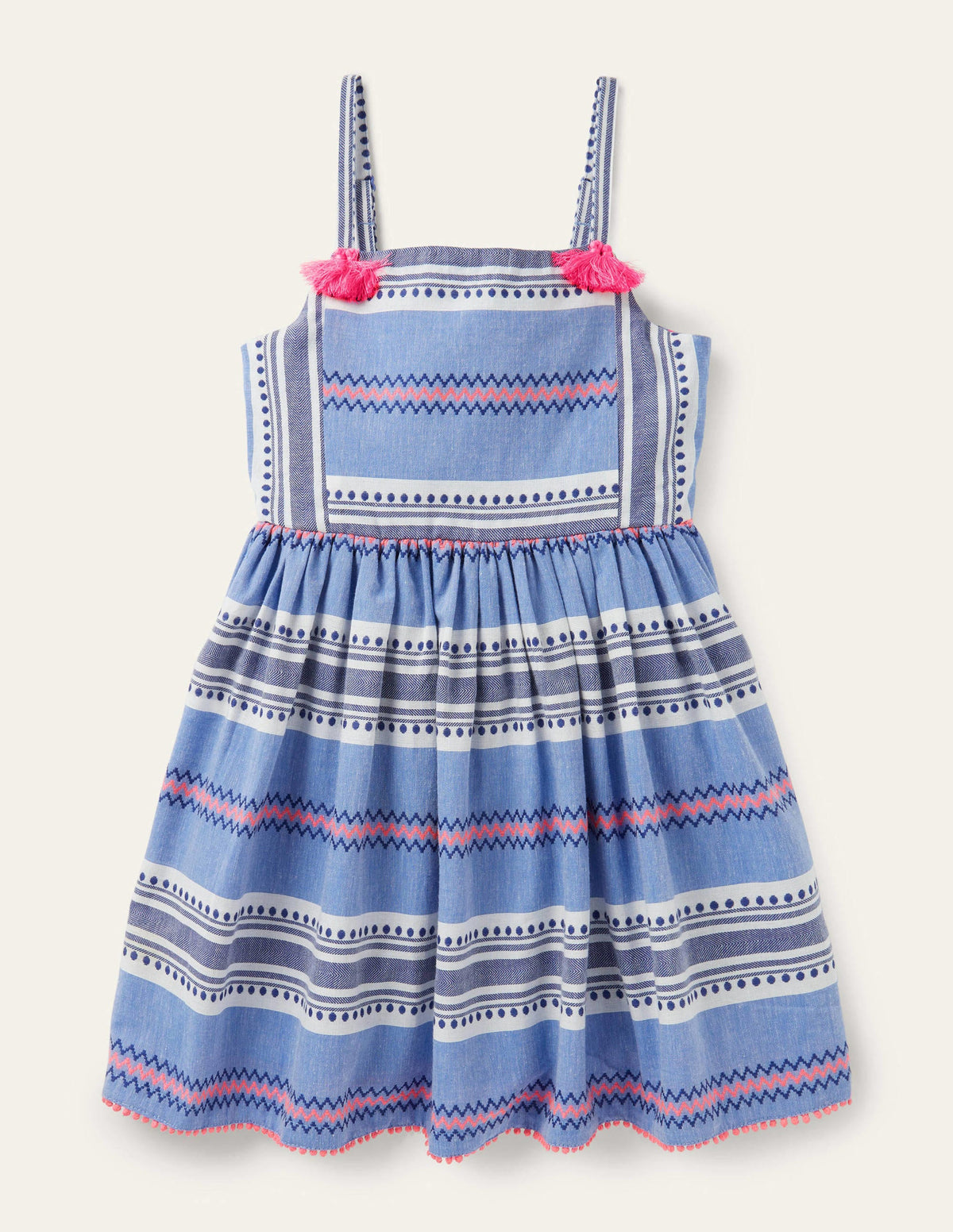 Gestreiftes Sommerkleid mit Quasten-Segelblau/Pink, Sonnenuntergang - Image 1