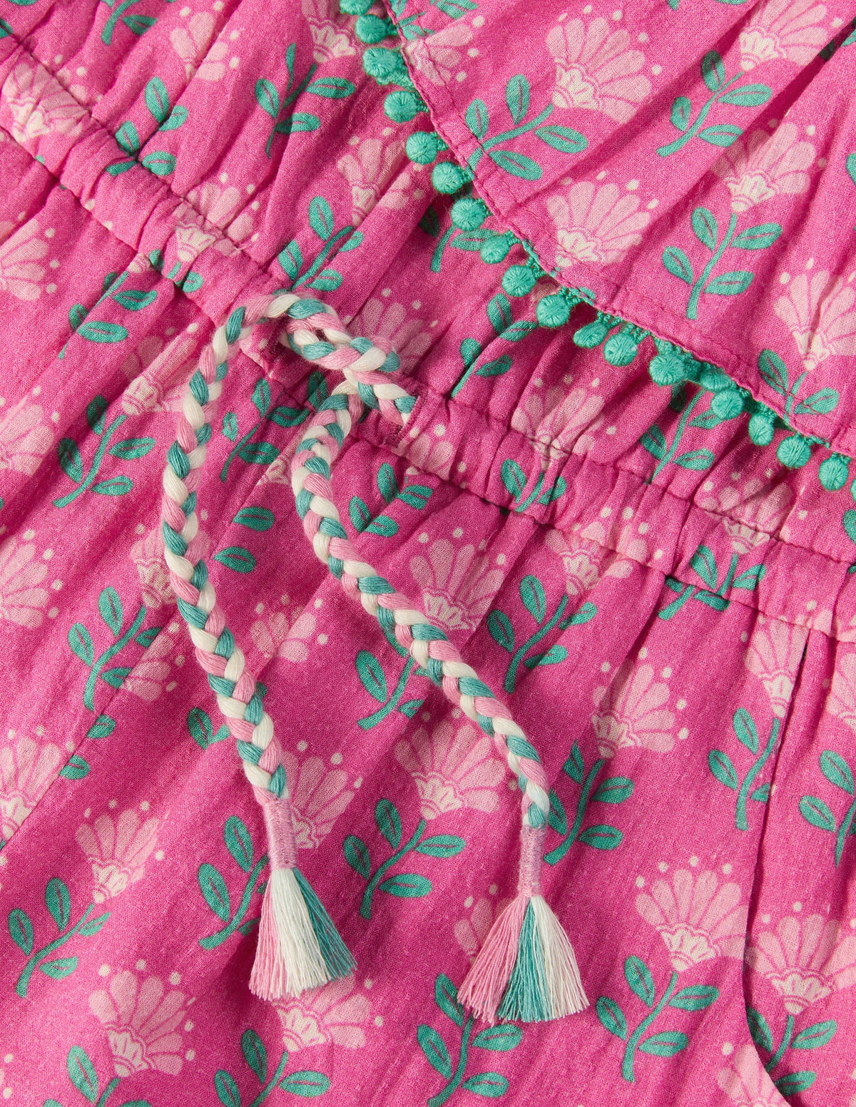 One Shoulder Ric Rac Playsuit-Tickled Pink Woodblock - Image 3