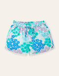 Shorts mit Spitzenborte-Marokkoblau, Sommerliche Gänseblümchen