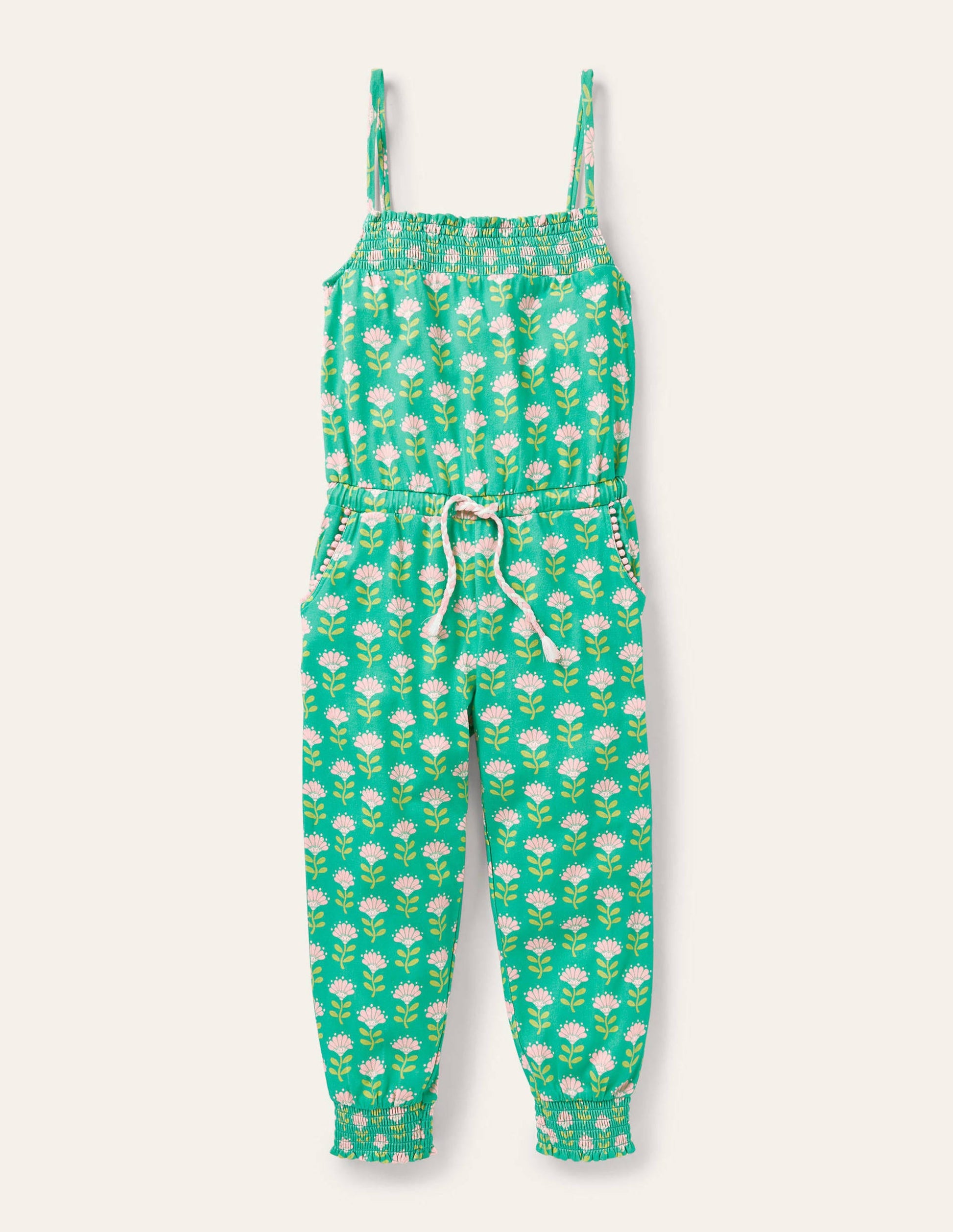 Jersey-Jumpsuit mit Quastenband-Tropisches Grün-1