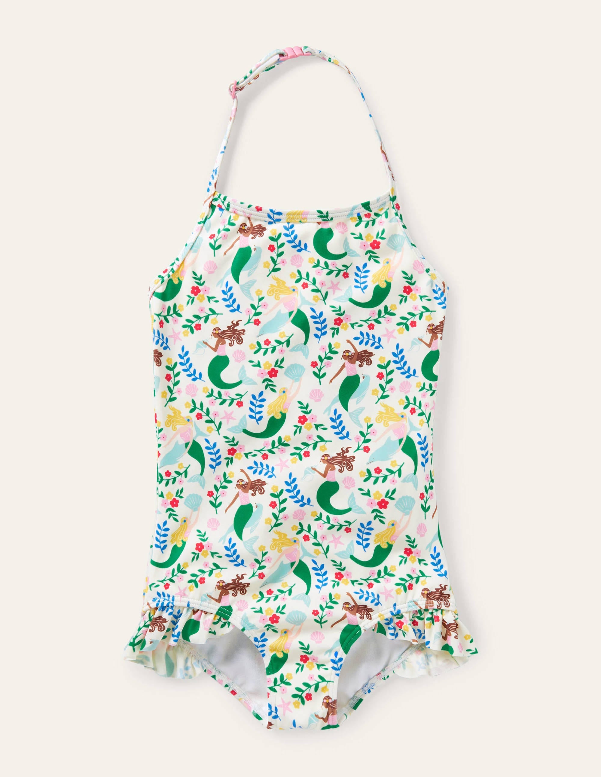 Neckholder-Badeanzug-Naturweiß, Meerjungfrauen-Garten - Image 1