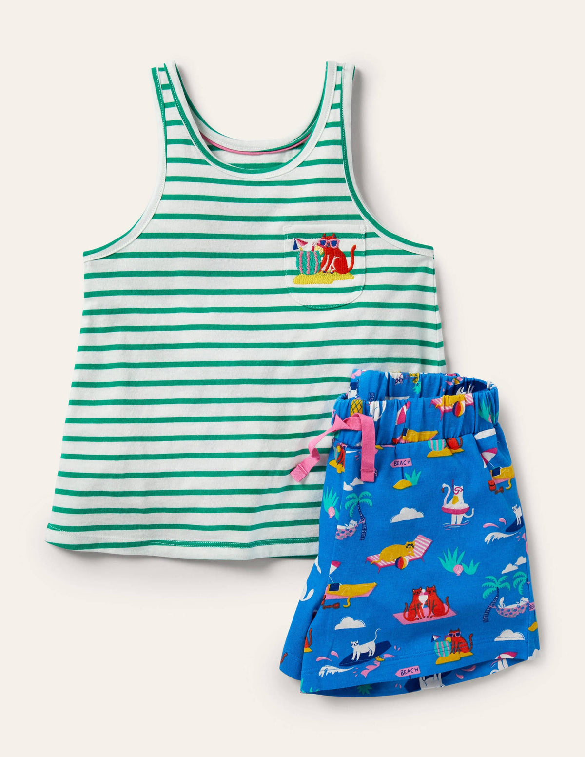 Pyjamaset mit lustiger Tasche-Marokkoblau, Katzen im Urlaub - Image 1