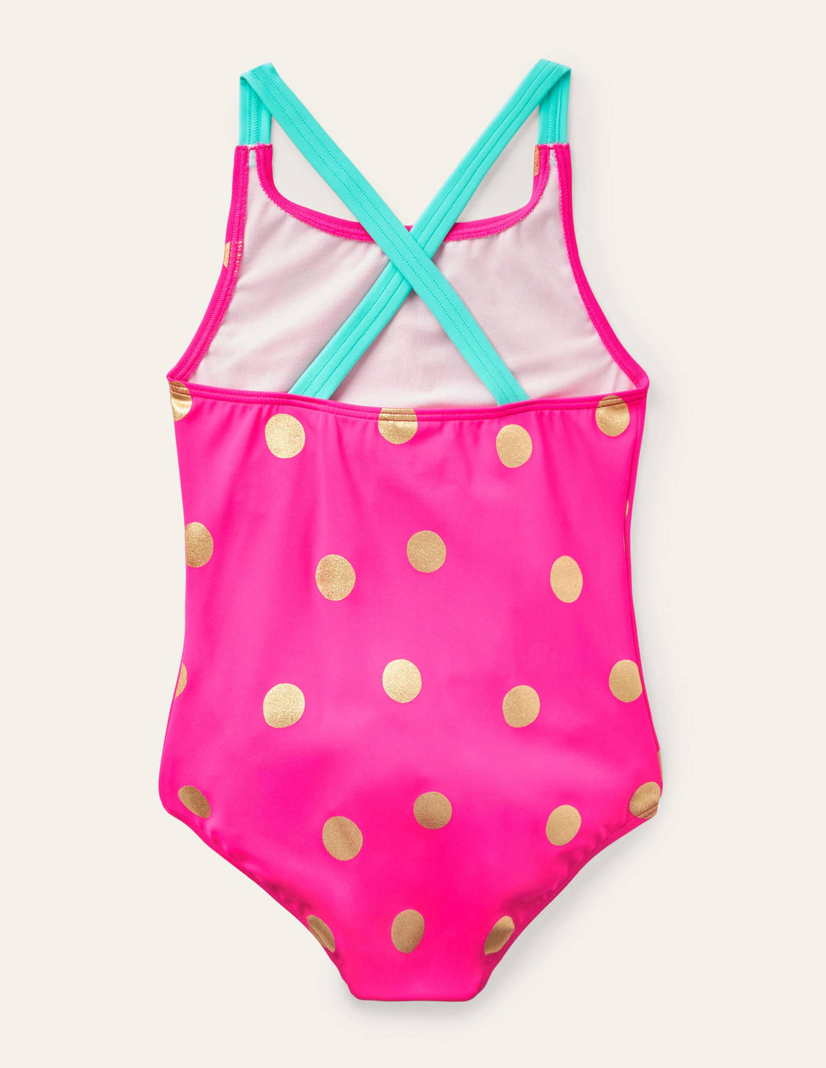 Maillot de bain imprimé croisé dans le dos-Pois métallisés rose fuchsia-2