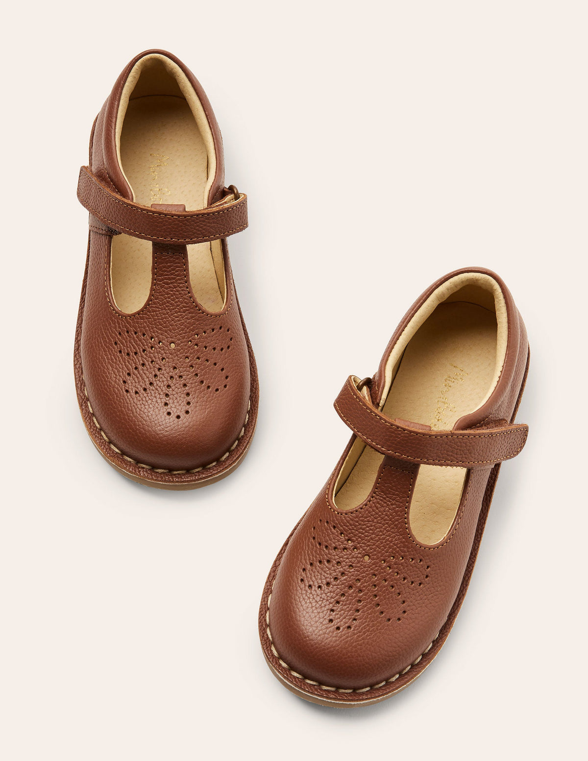 Leather T-bar Flats-Tan - Image 1