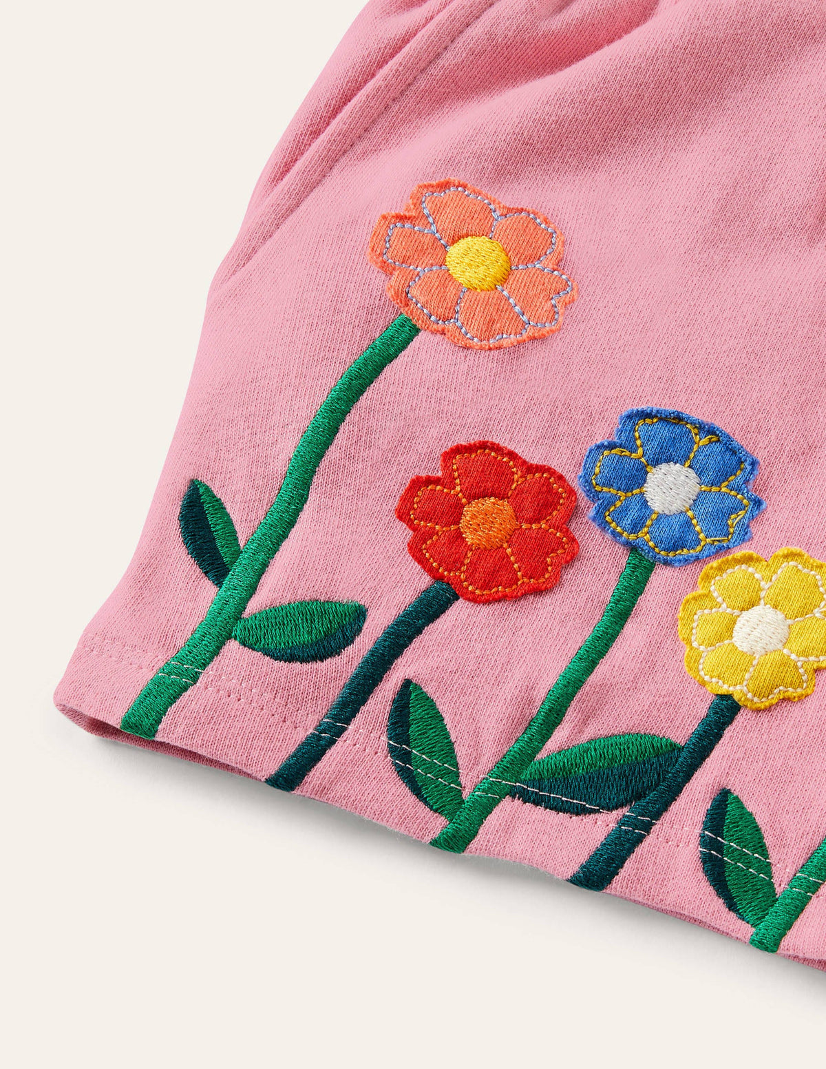 Appliqué Jersey Shorts-Formica Pink Flowers-3