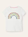 T-Shirt mit Regenbogenstickerei-Naturweiß, Gemüse-Regenbogen