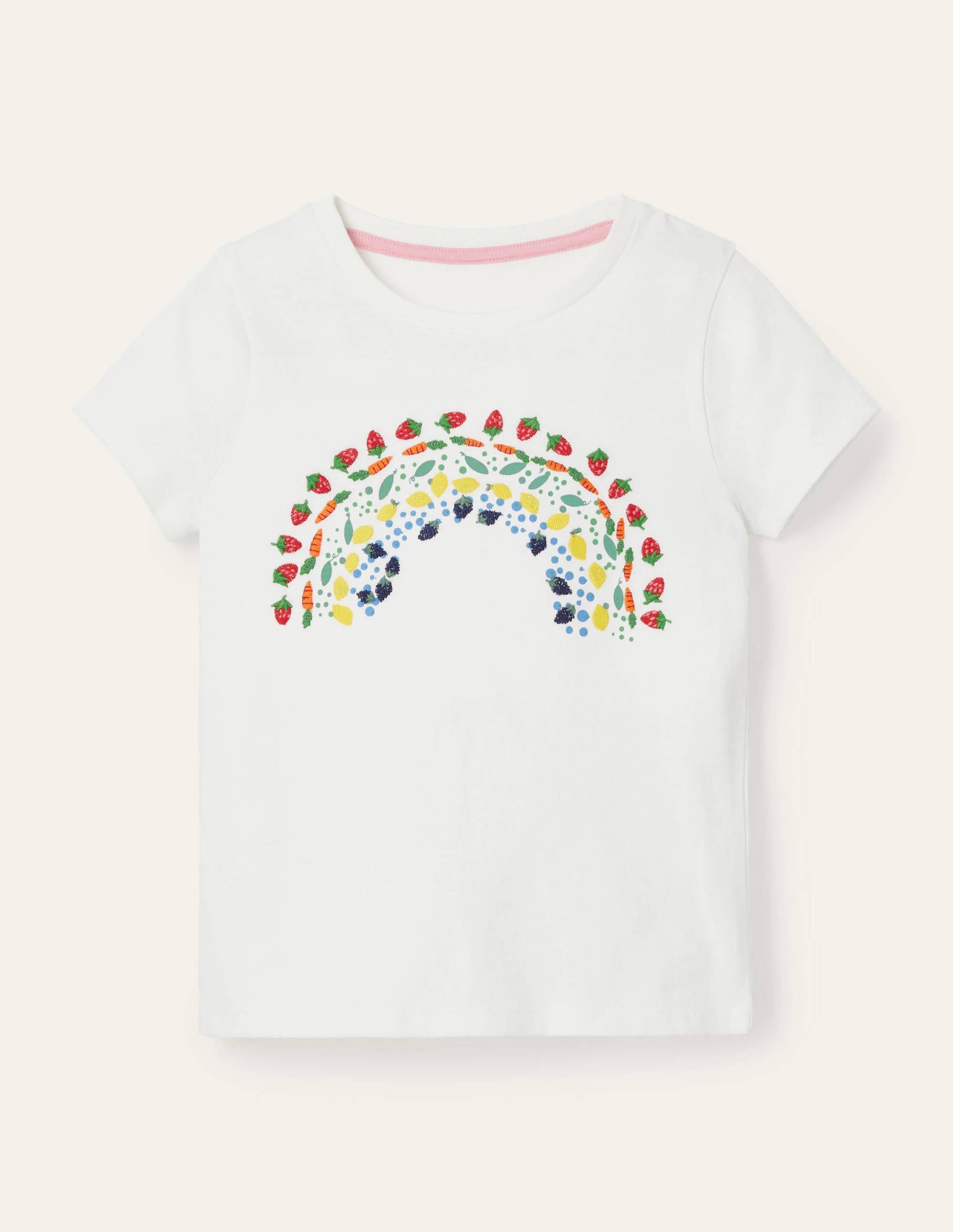 T-Shirt mit Regenbogenstickerei-Naturweiß, Gemüse-Regenbogen - Image 1