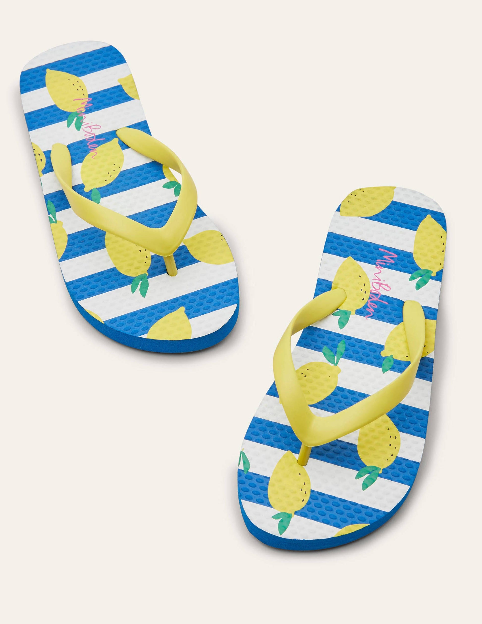 Fröhliche gemusterte Flip-Flops-Naturweiß/Blau, Zitronen-1