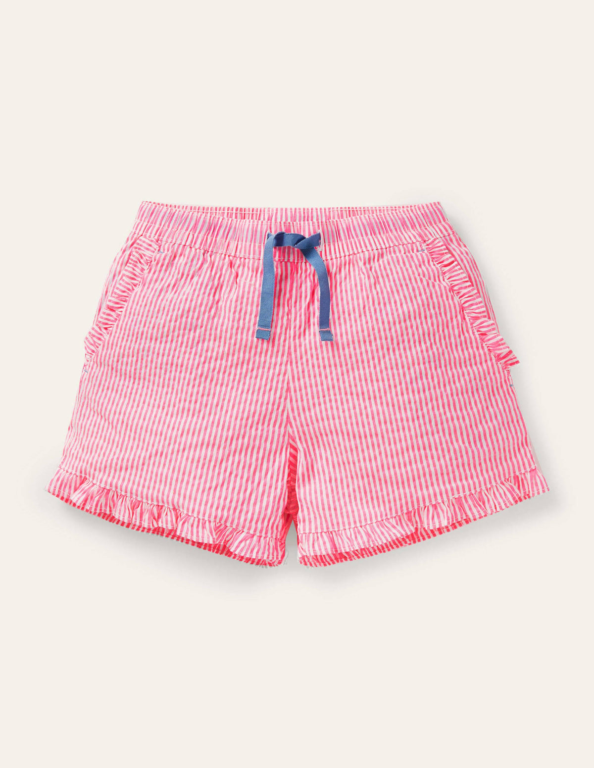 Shorts mit gerüschtem Saum-Partyrosa, Feine Streifen-1