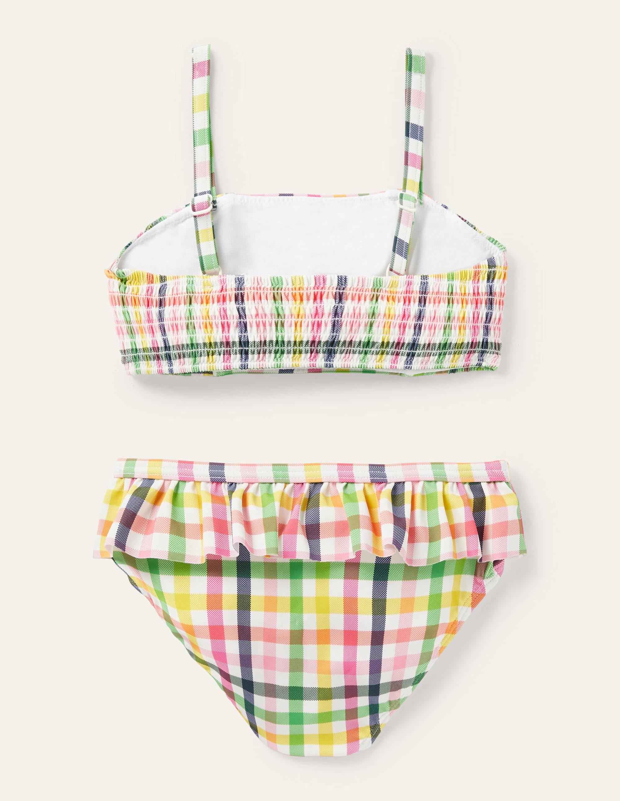 Nostalgischer Bikini mit Smokdetail-Bunt, Regenbogenfarbene Vichykaros - Image 2