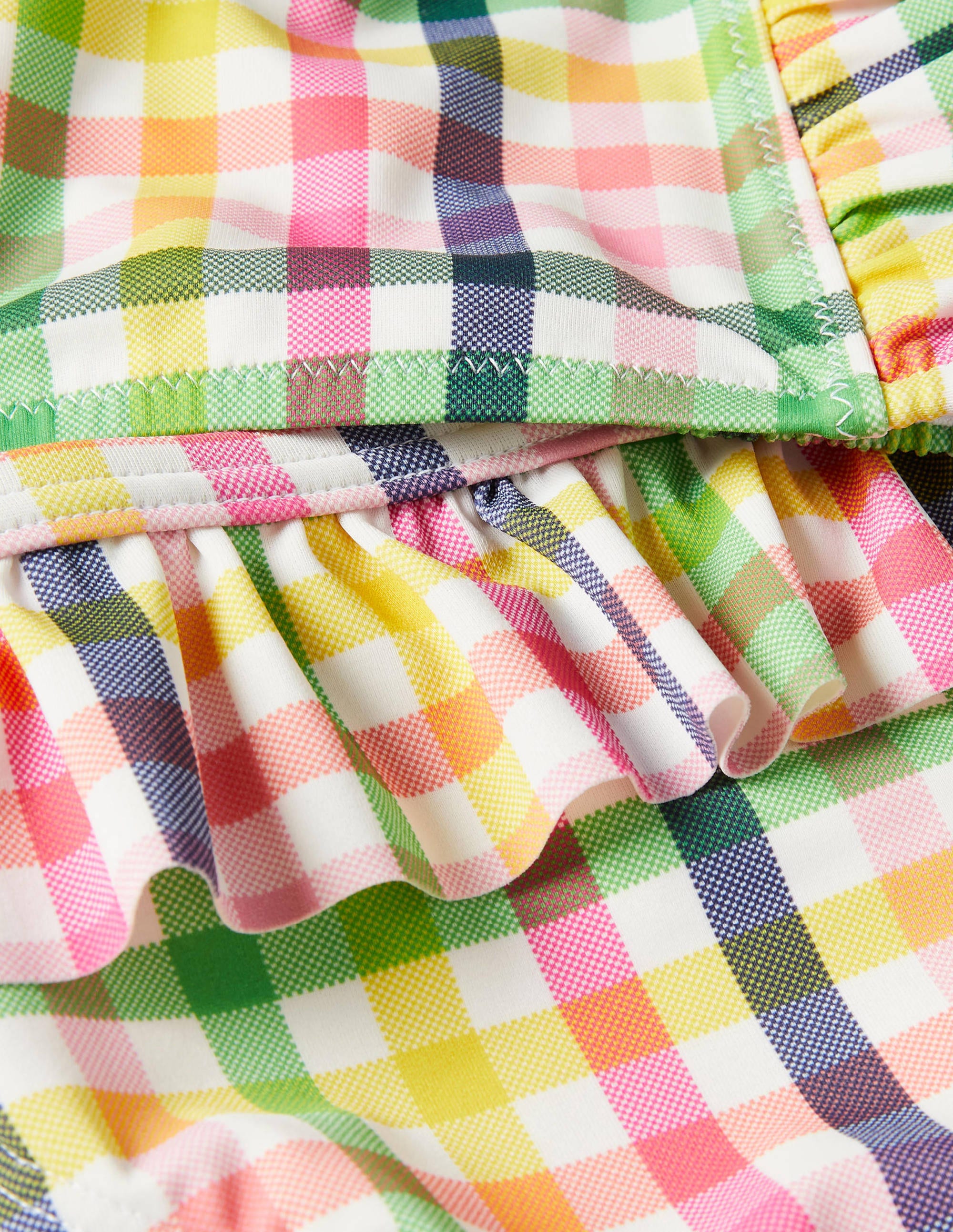 Nostalgischer Bikini mit Smokdetail-Bunt, Regenbogenfarbene Vichykaros - Image 3