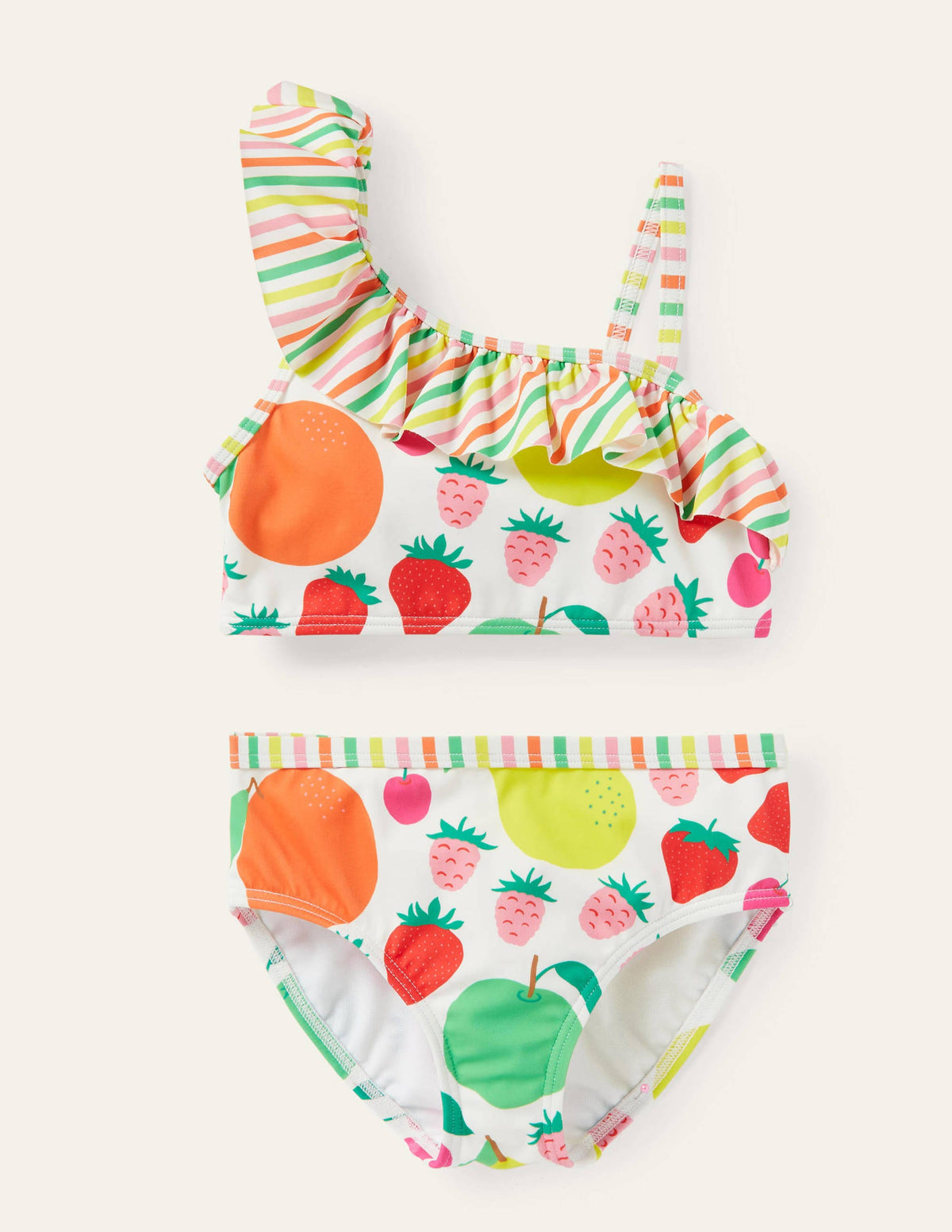 Bikini asymétrique à volants-Motif Tutti Frutti multi - Image 1