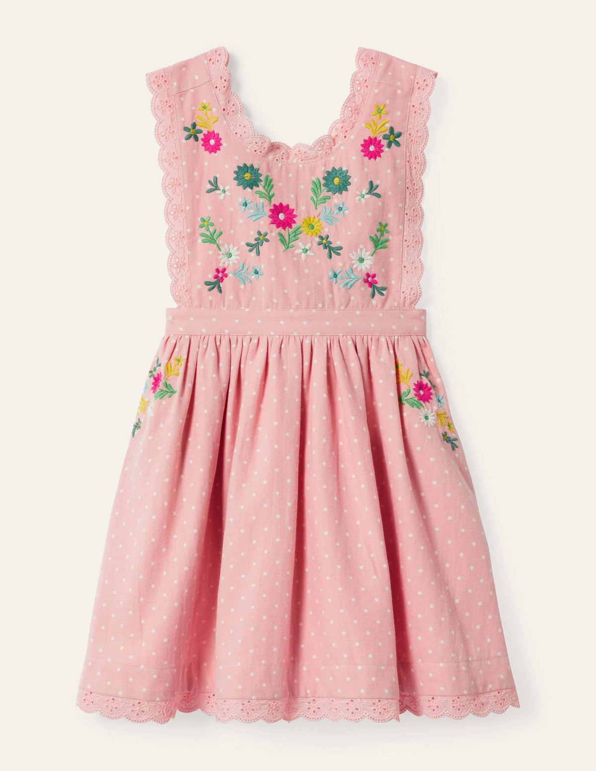 Besticktes Schürzenkleid-Delfinrosa, Pünktchen-1