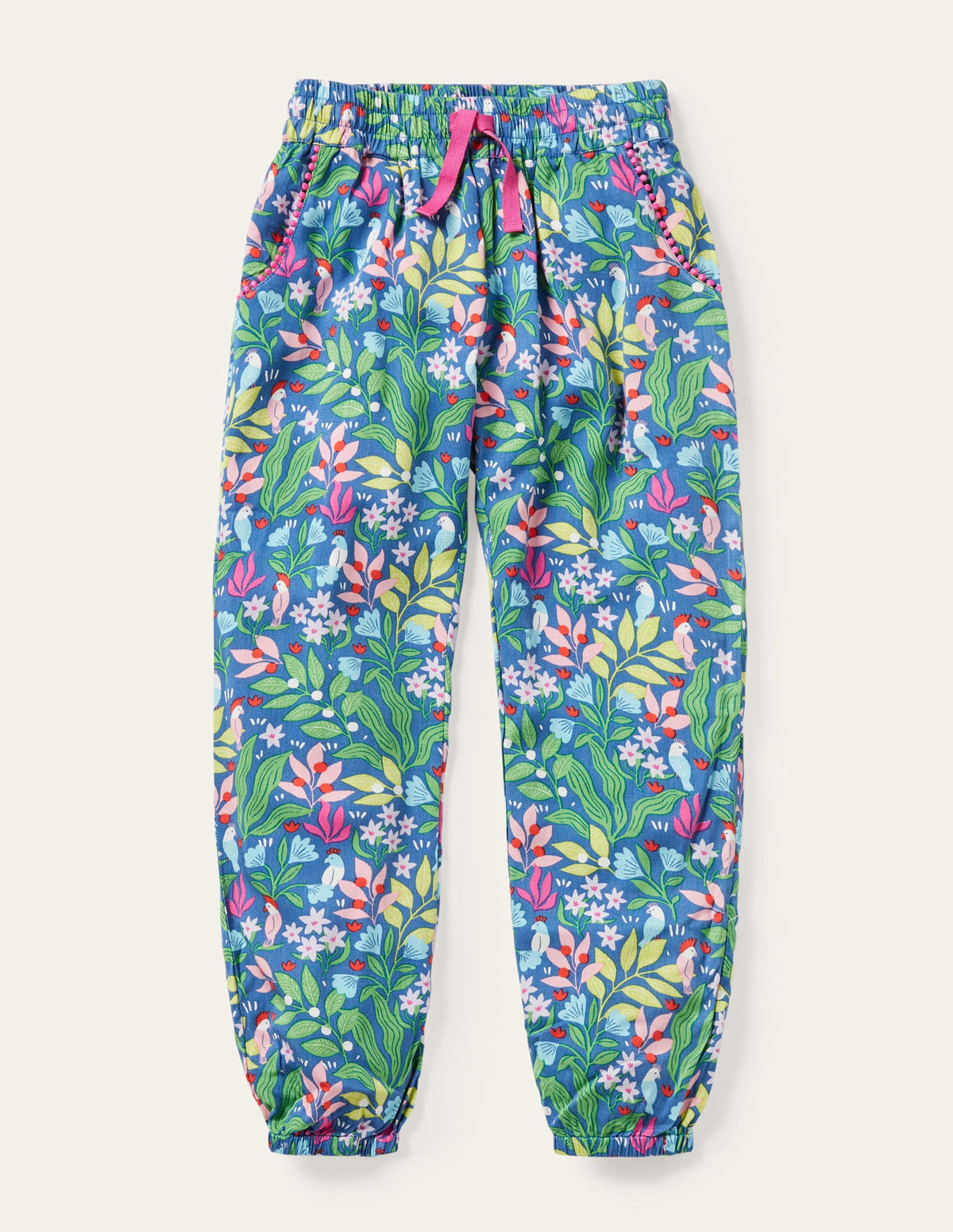 Lässige gemusterte Webhose-Venedig-Blau, Tropischer Garten-1