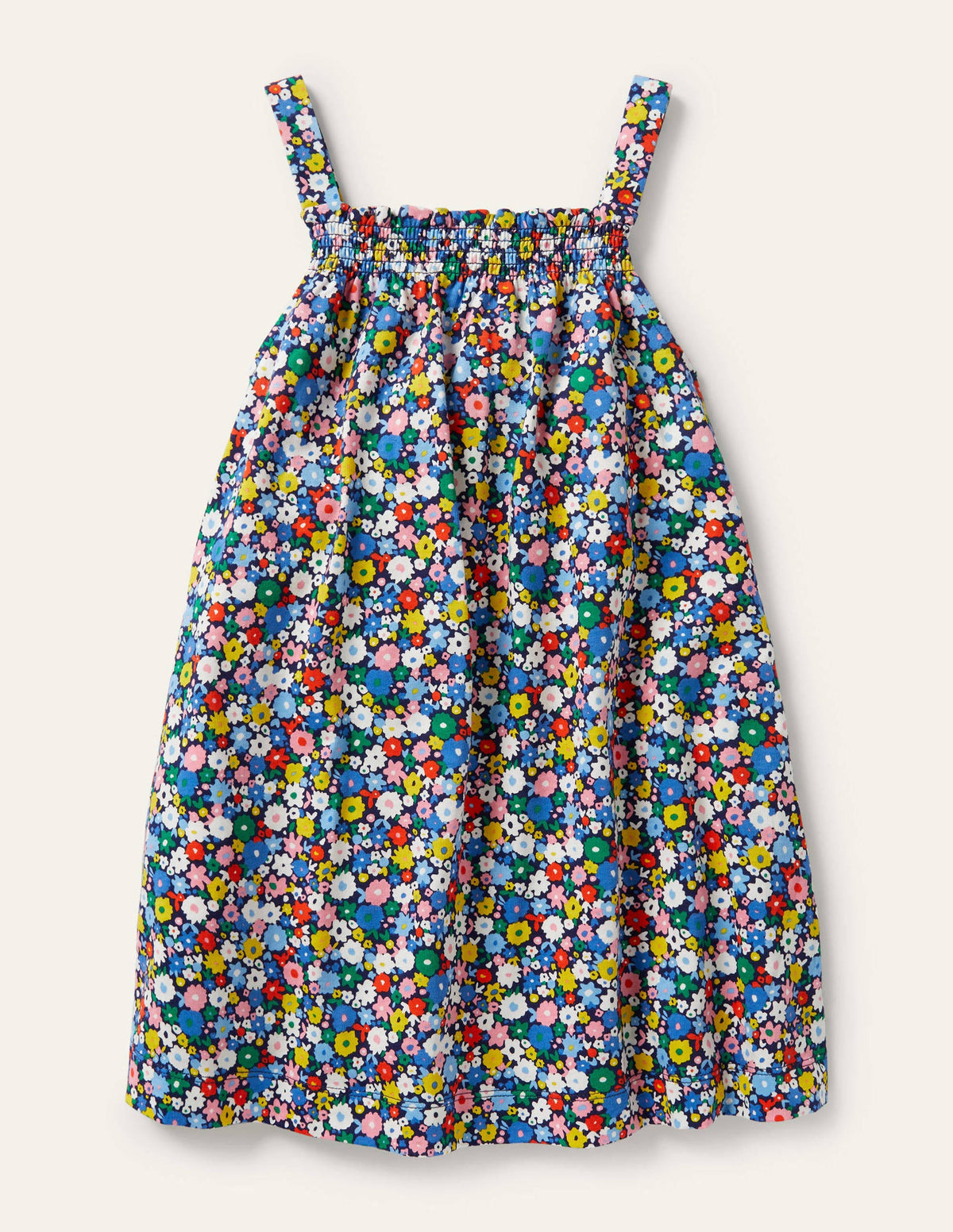 Gesmoktes Skortkleid-Elisabethanisches Blau, Blumenbeet-2