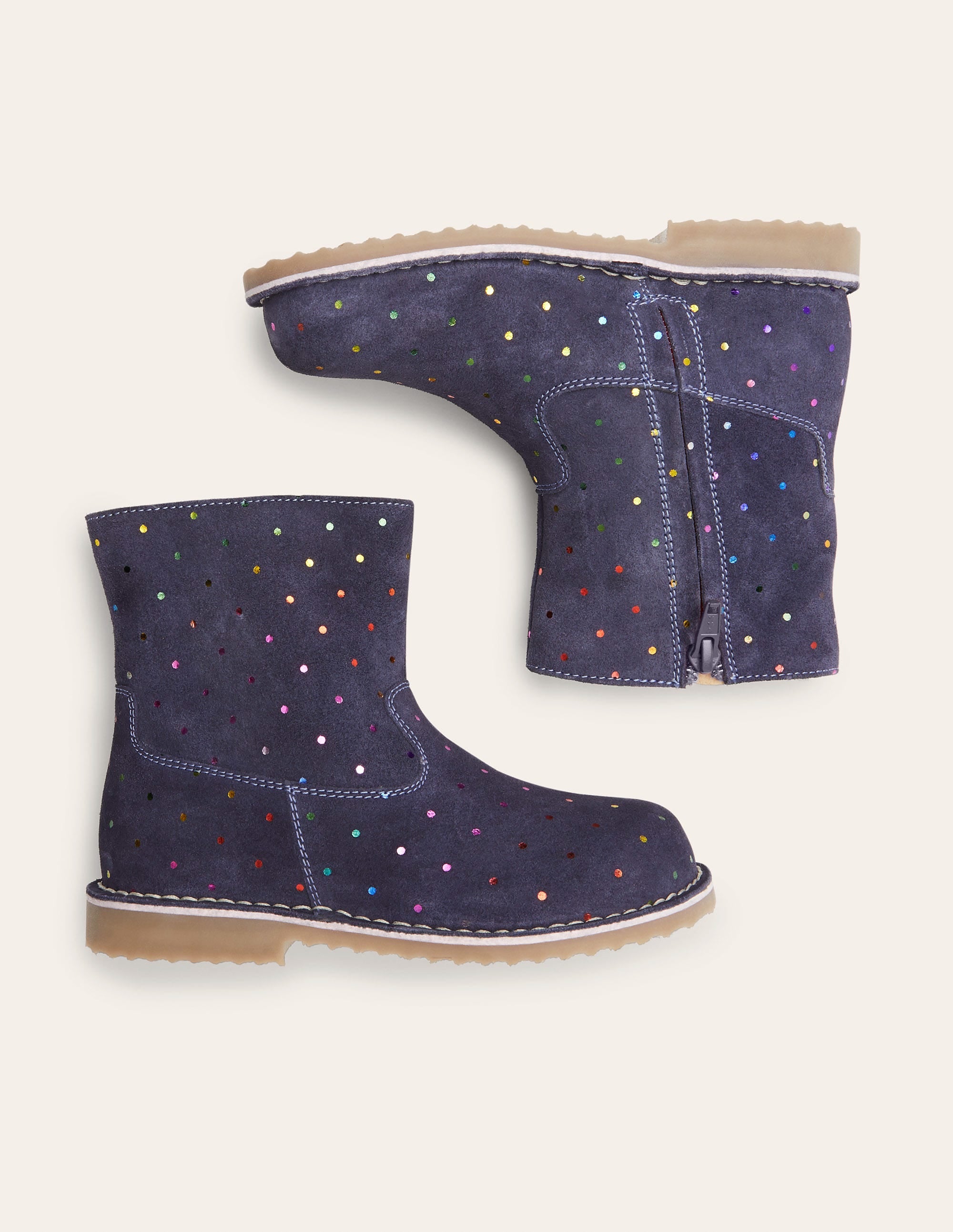 Bequeme niedrige Lederstiefel-Schuluniform-Navy, Regenbogentupfen - Image 1