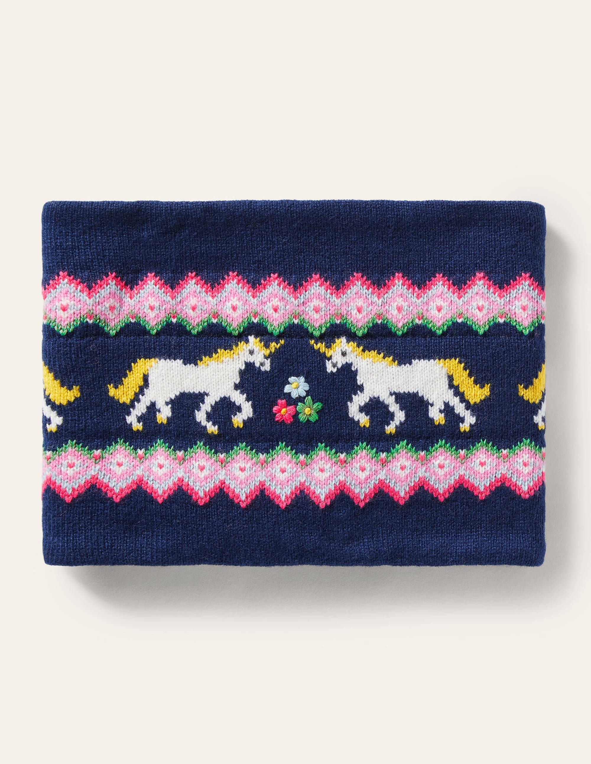 Bequemer Schlauchschal mit Fair-Isle-Muster-Schuluniform-Navy, Einhörner - Image 1