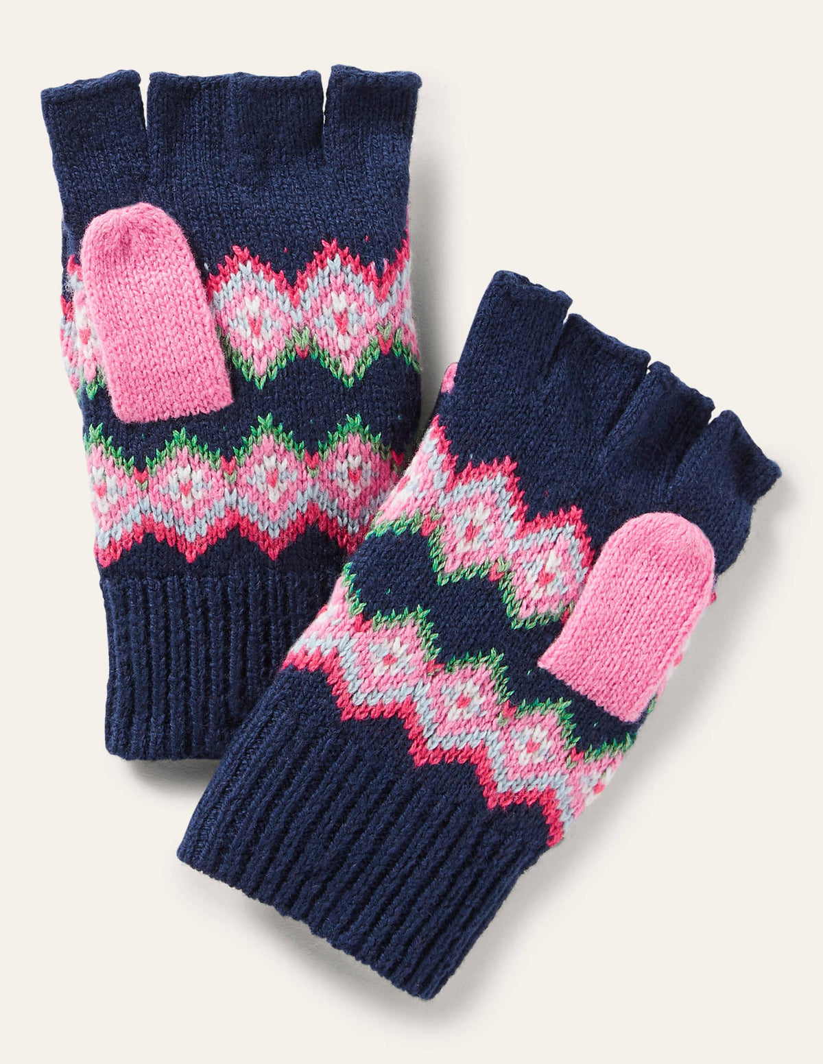 Einhorn-Fäustlinge mit Fair-Isle-Muster-Schuluniform-Navy - Image 1