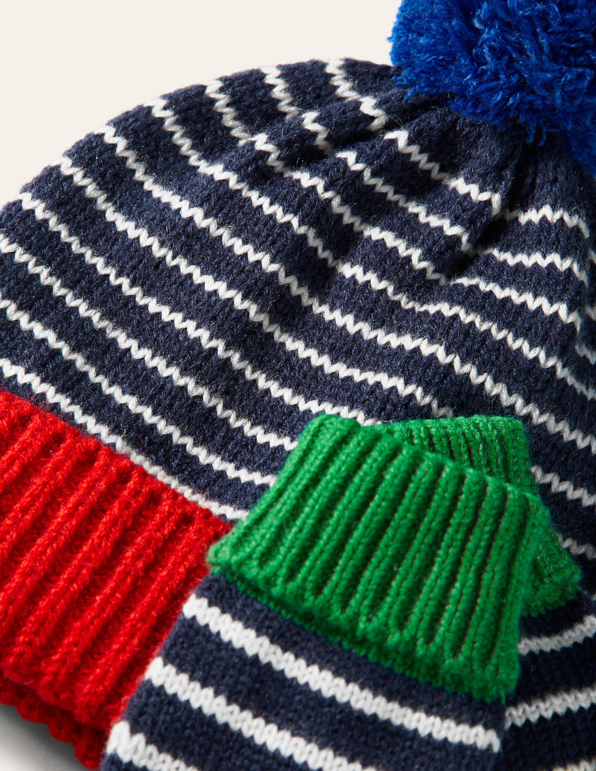 Gestreifte Strickmütze und -handschuhe-Schuluniform-Navy/Naturweiß-2