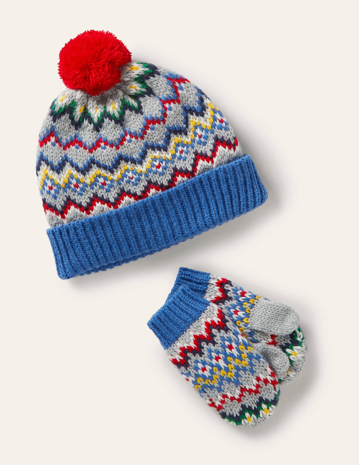 Set aus Fair-Isle-Mütze und Fäustlingen-Grau Meliert - Image 1