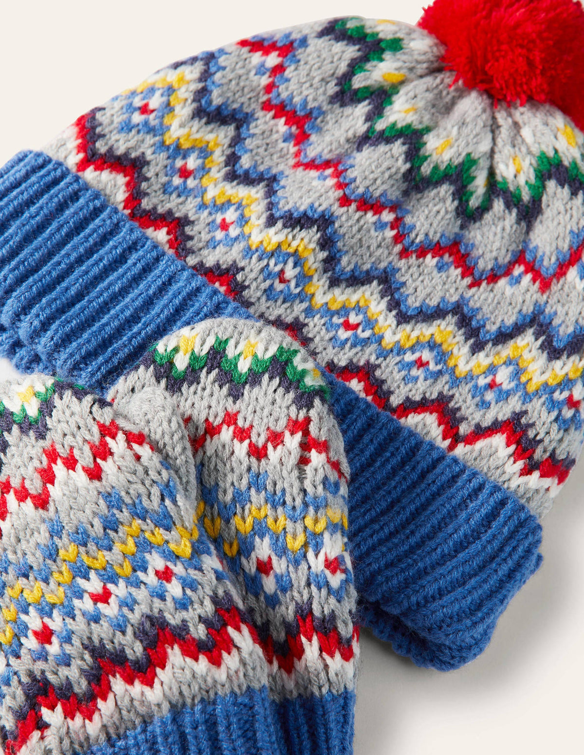 Set aus Fair-Isle-Mütze und Fäustlingen-Grau Meliert - Image 2
