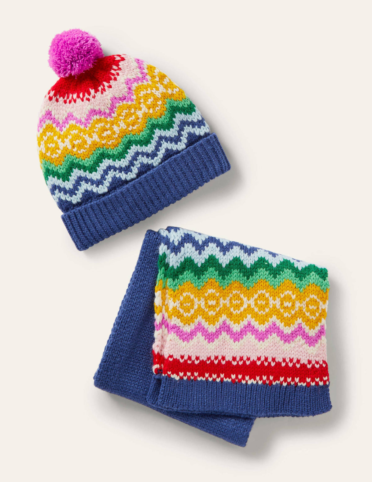 Set aus Strickschal und -mütze-Schuluniform-Navy, Fair-Isle-Muster-1