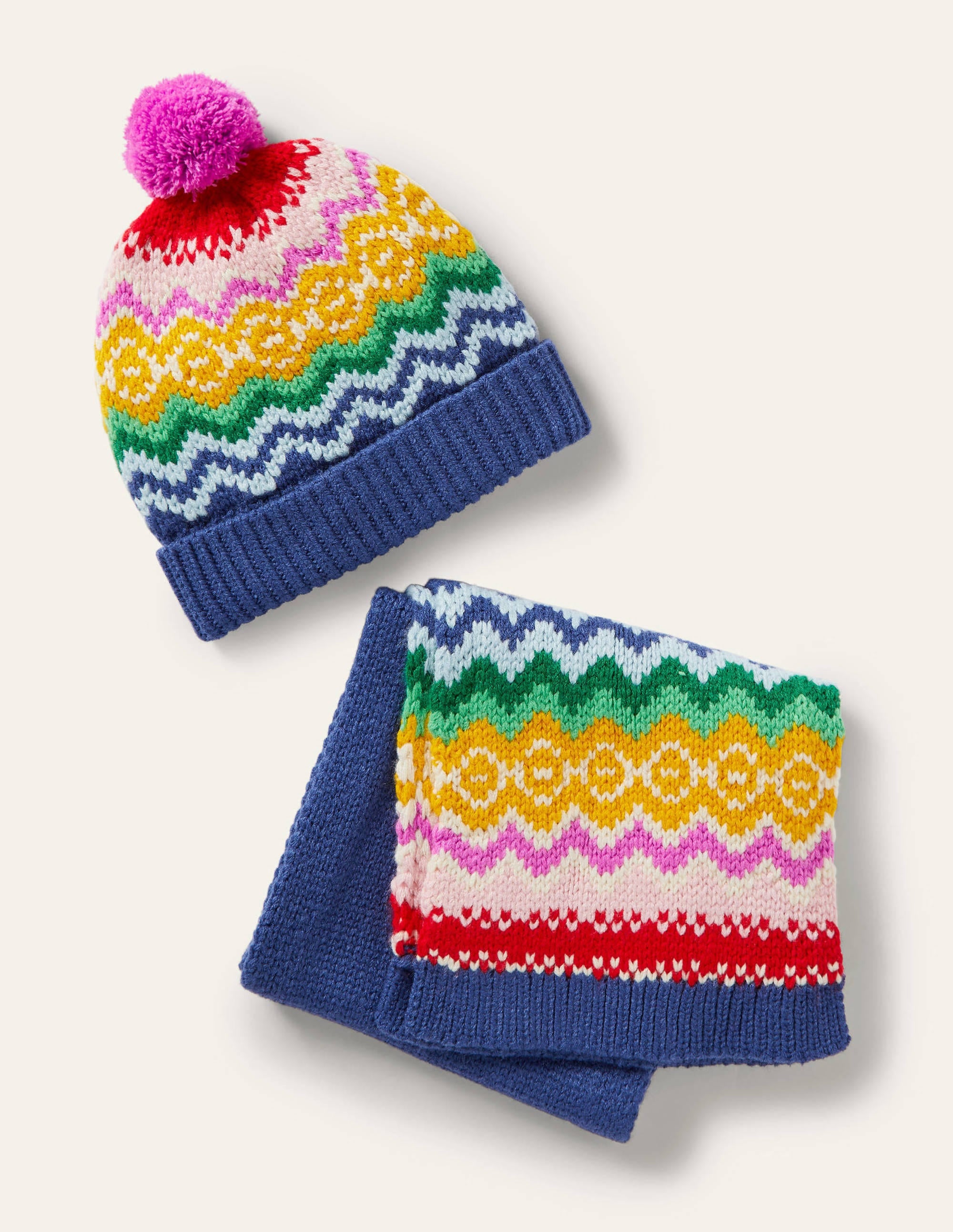 Set aus Strickschal und -mütze-Schuluniform-Navy, Fair-Isle-Muster - Image 1