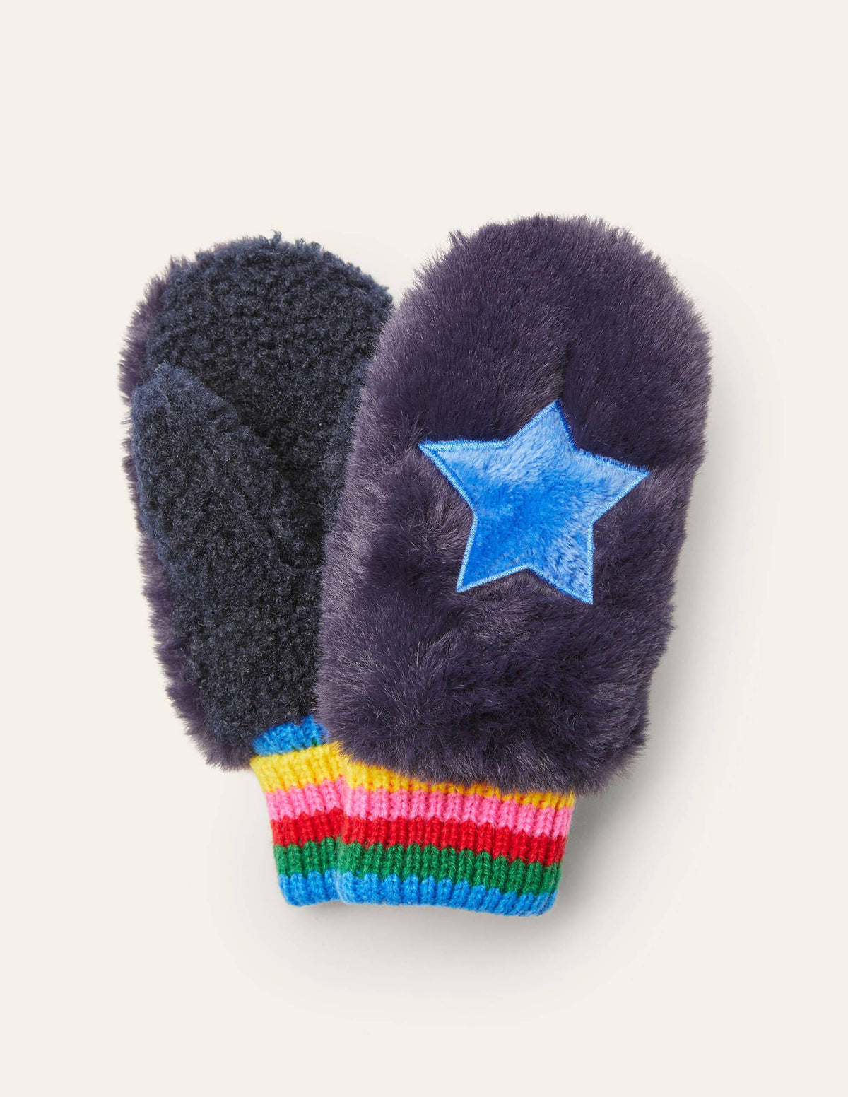 Fäustlinge aus Kunstfell-Schuluniform-Navy, Regenbogen - Image 1