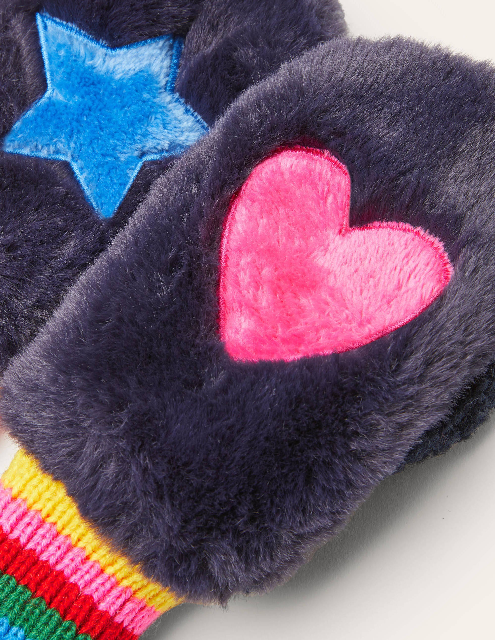 Fäustlinge aus Kunstfell-Schuluniform-Navy, Regenbogen - Image 2