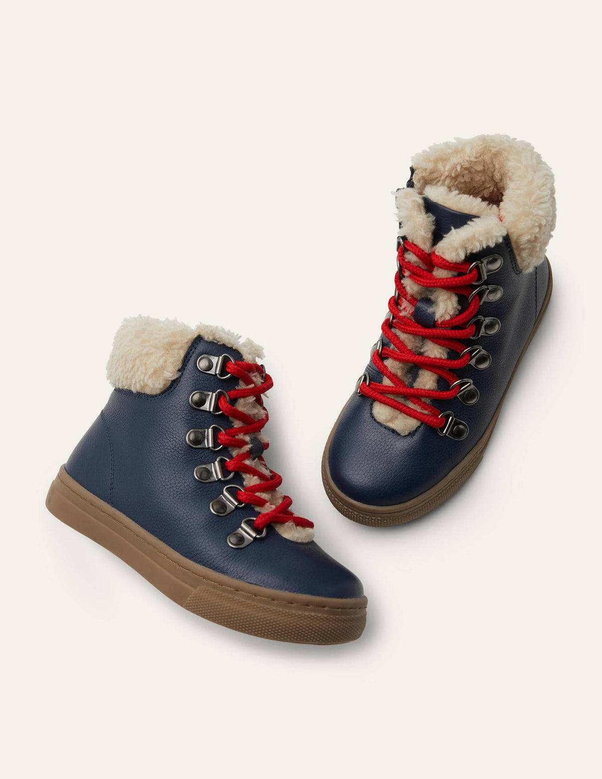 Cosy Leather Lace Up Boots-Navy-1
