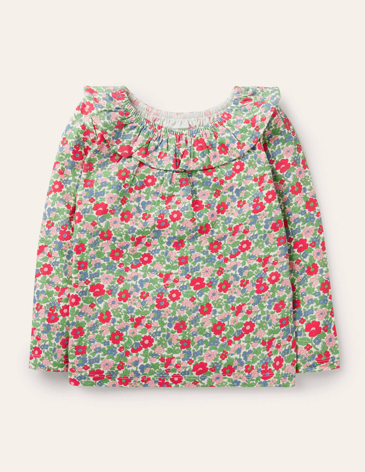 Jerseyoberteil mit Rüschenausschnitt-Bunt, Vintage-Blumenmuster - Image 1