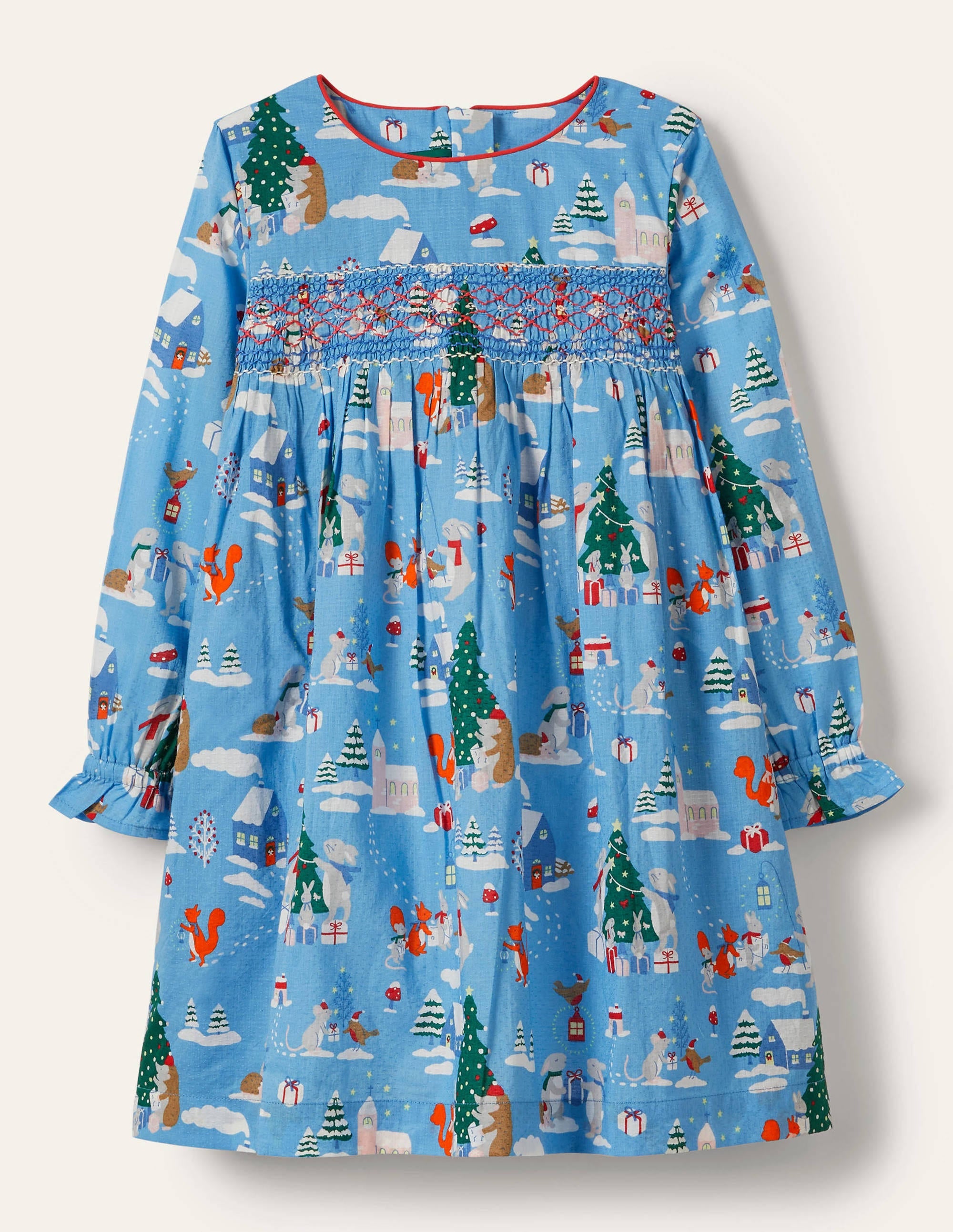 Smokkleid-Blau, Waldweihnachten - Image 1