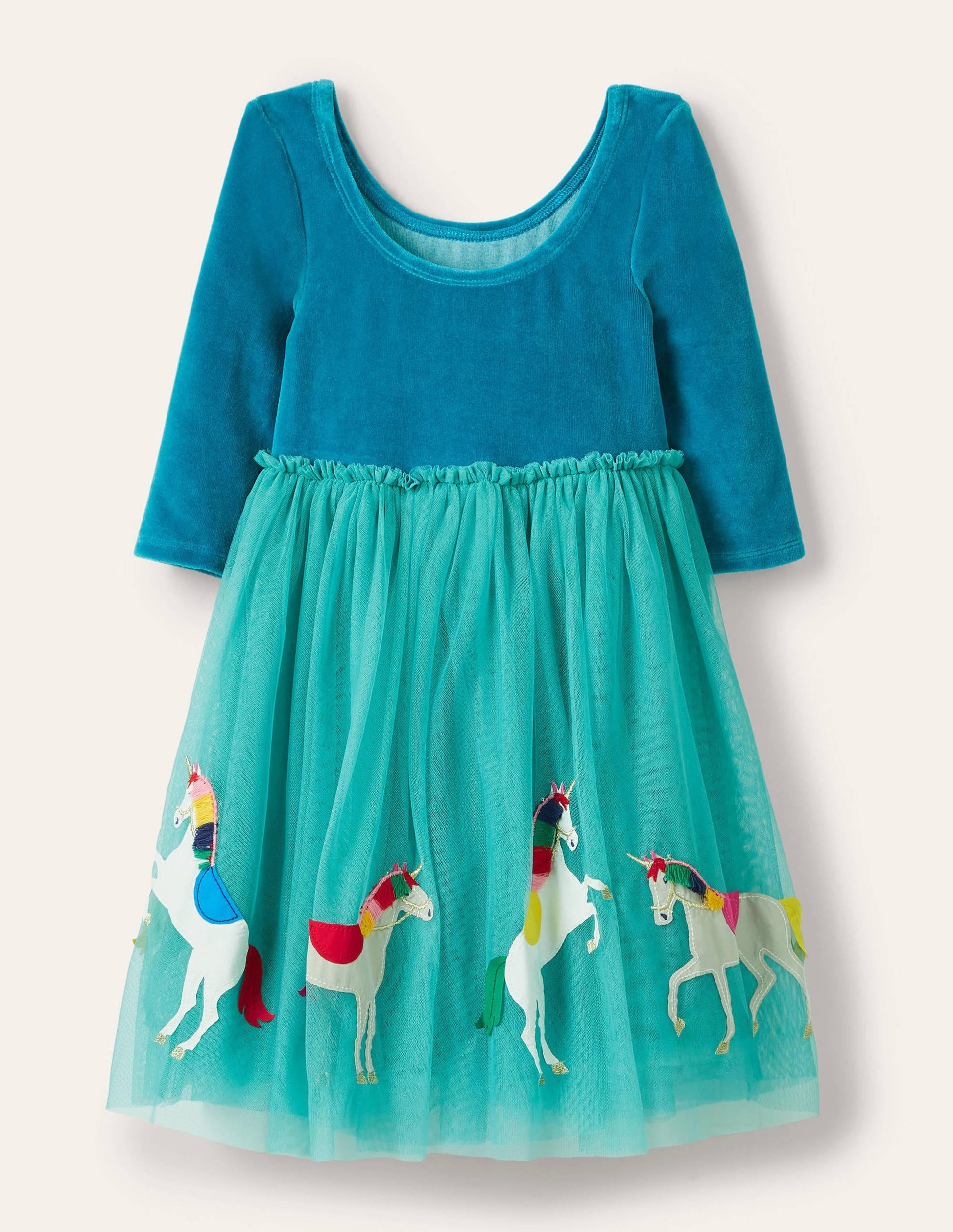 Tüllkleid mit Samtoberteil-Bachblau, Einhörner-2