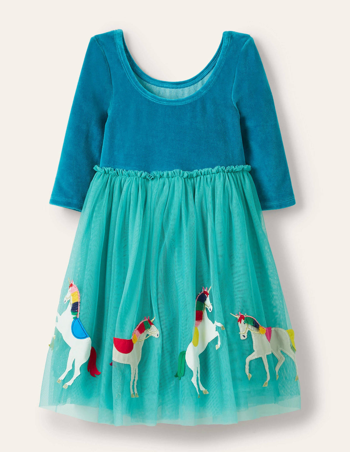 Tüllkleid mit Samtoberteil-Bachblau, Einhörner - Image 2