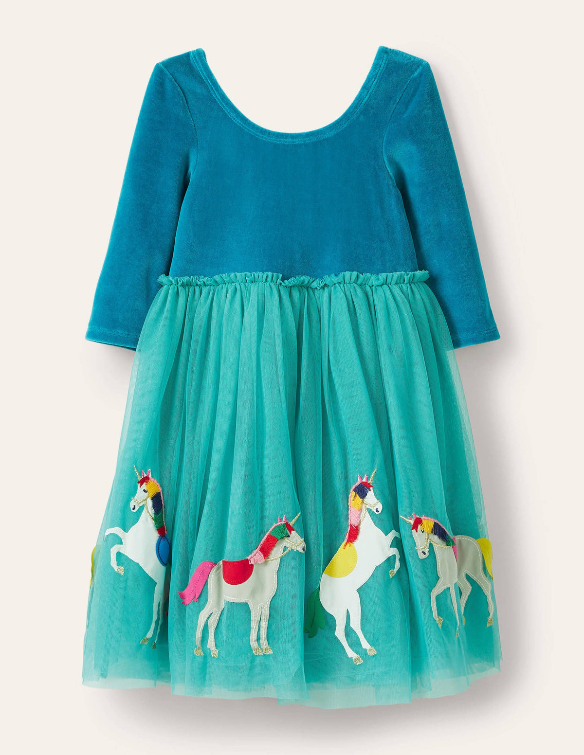 Tüllkleid mit Samtoberteil-Bachblau, Einhörner - Image 1