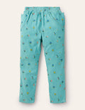 Gefütterte Cordhose zum Hineinschlüpfen-Eisblau, Patchwork-Blumen