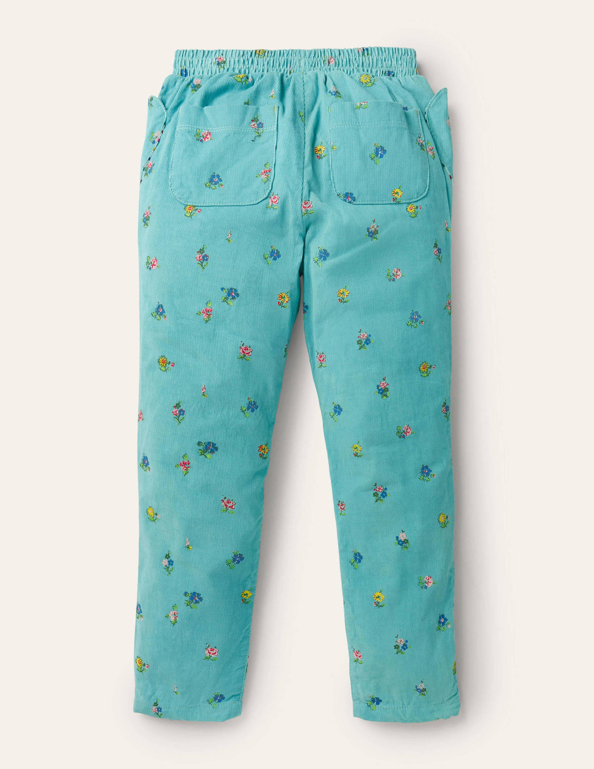 Gefütterte Cordhose zum Hineinschlüpfen-Eisblau, Patchwork-Blumen - Image 2