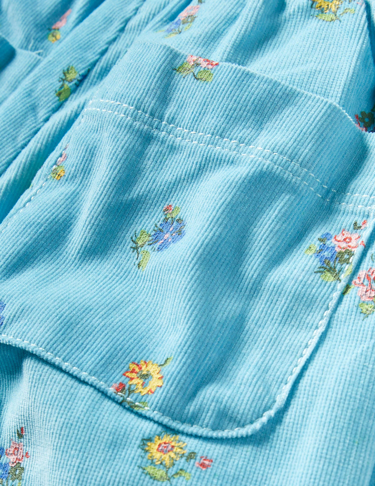 Gefütterte Cordhose zum Hineinschlüpfen-Eisblau, Patchwork-Blumen - Image 3