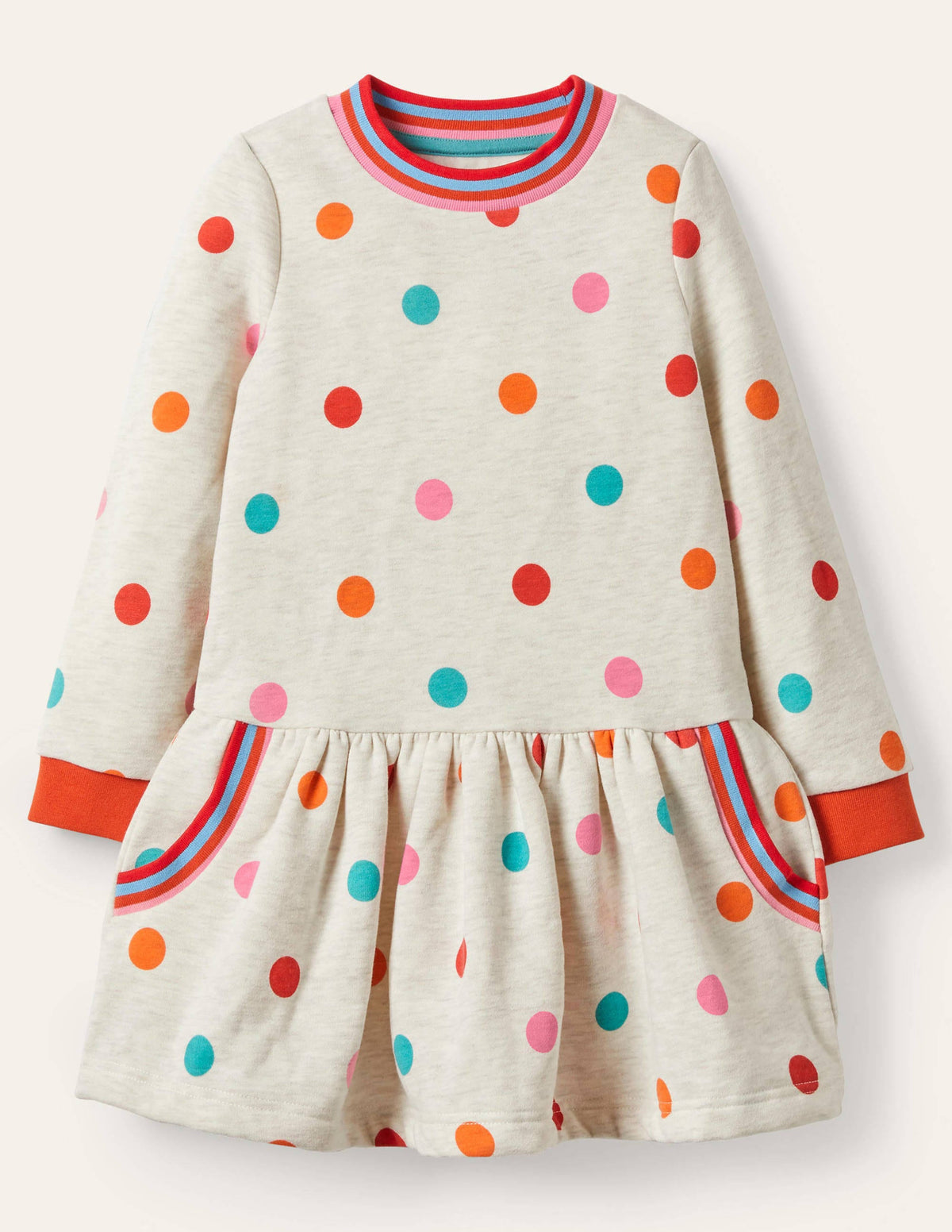 Gemütliches Sweatshirt-Kleid mit Muster-Hellbeige/Bunt, Getupft-1