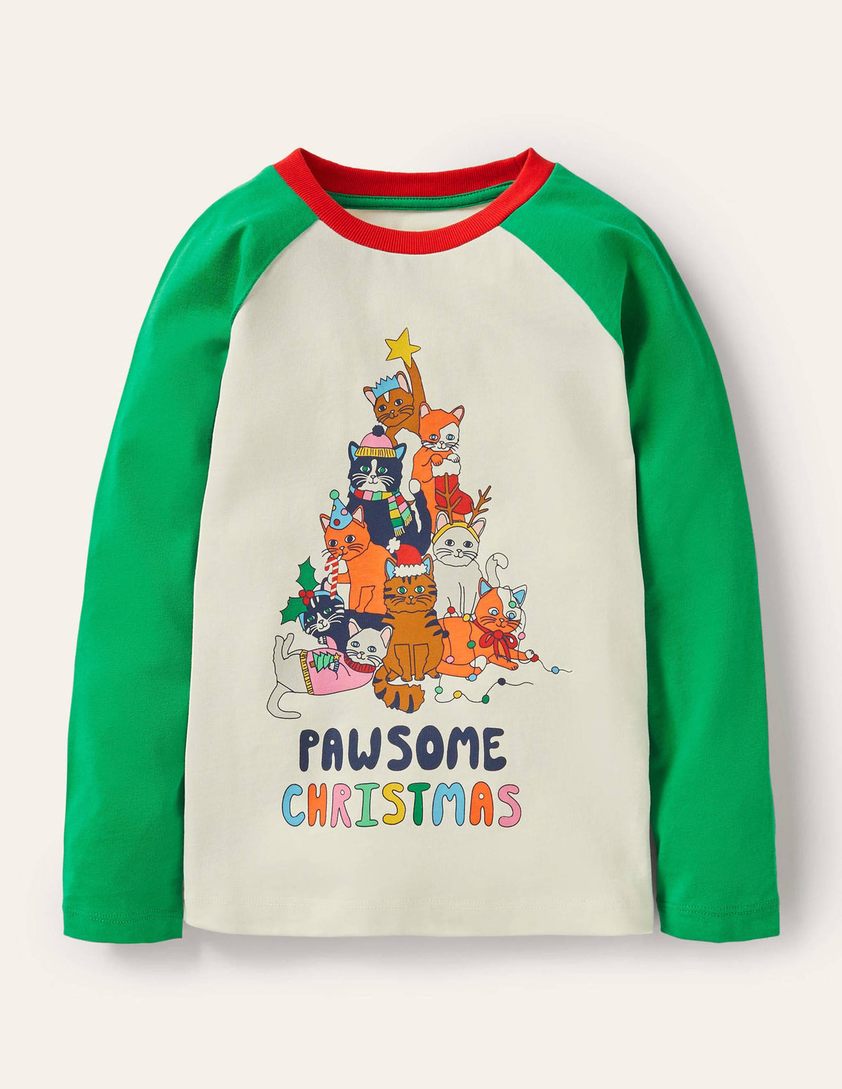 Festliches gemustertes Raglan-Shirt-Grün, Pawsome Christmas-1