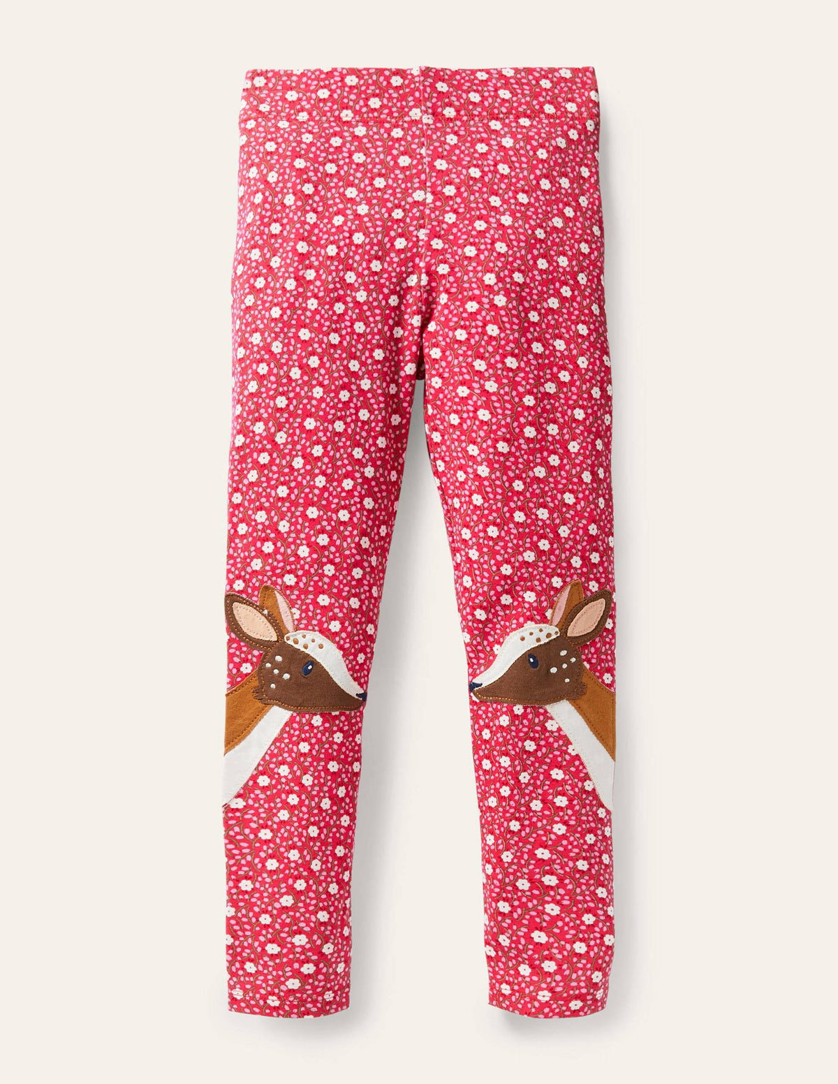 Legging fun à appliqué-Cerf rose petites fleurs-1