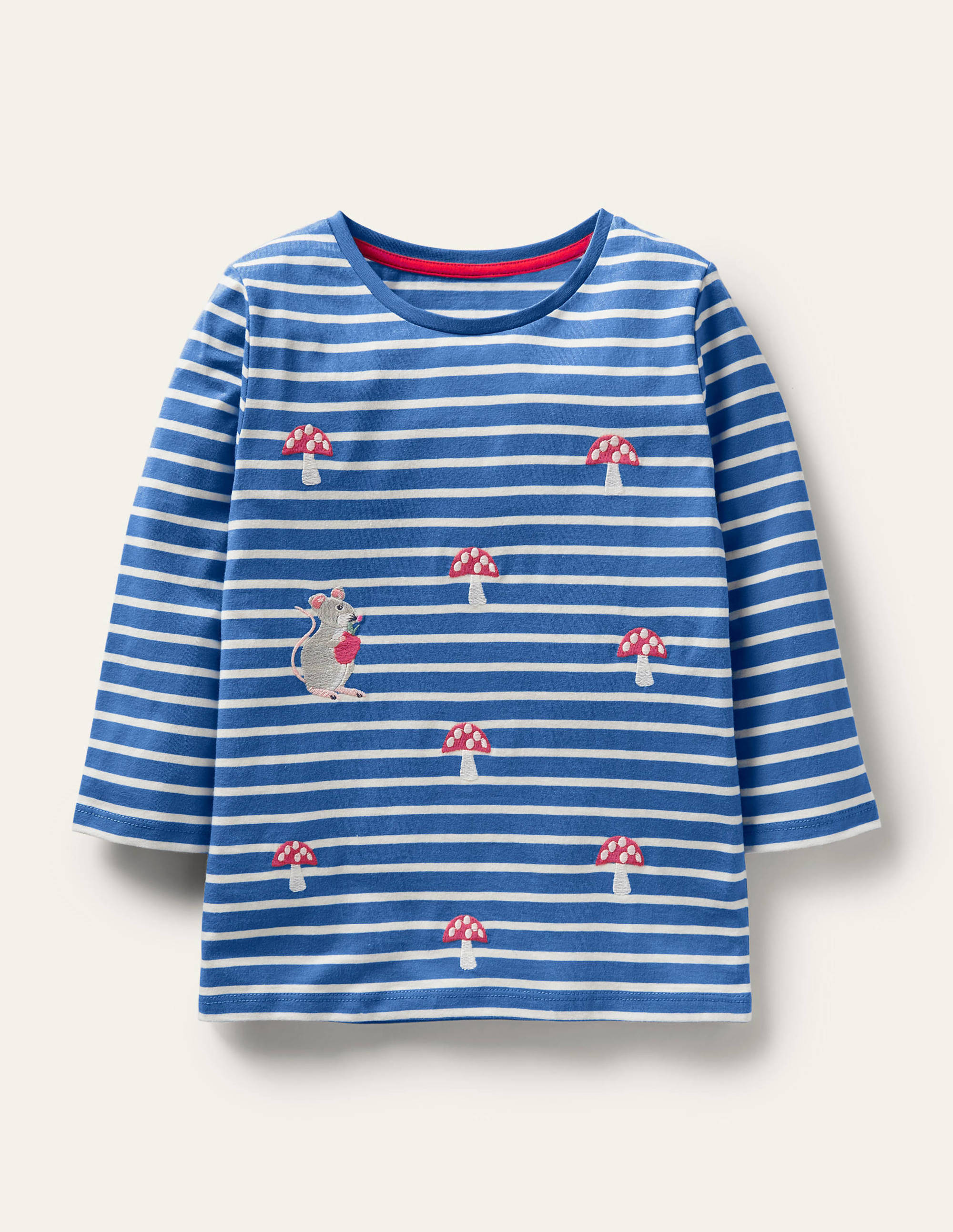 Gestreiftes Oberteil mit Stickerei-Elisabethanisches Blau/Naturweiß, Maus - Image 1