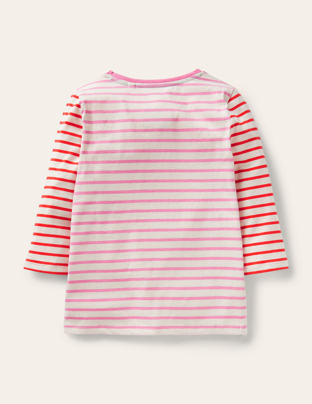 Embroidered Stripy T-shirt-Bright Petal Pink/Ivory Apples-2