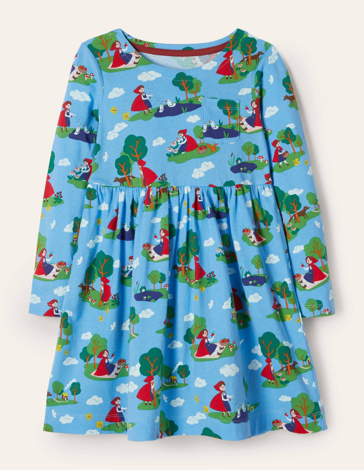 Robe en jersey fun à manches longues-Petit chaperon rouge bleu surf - Image 1