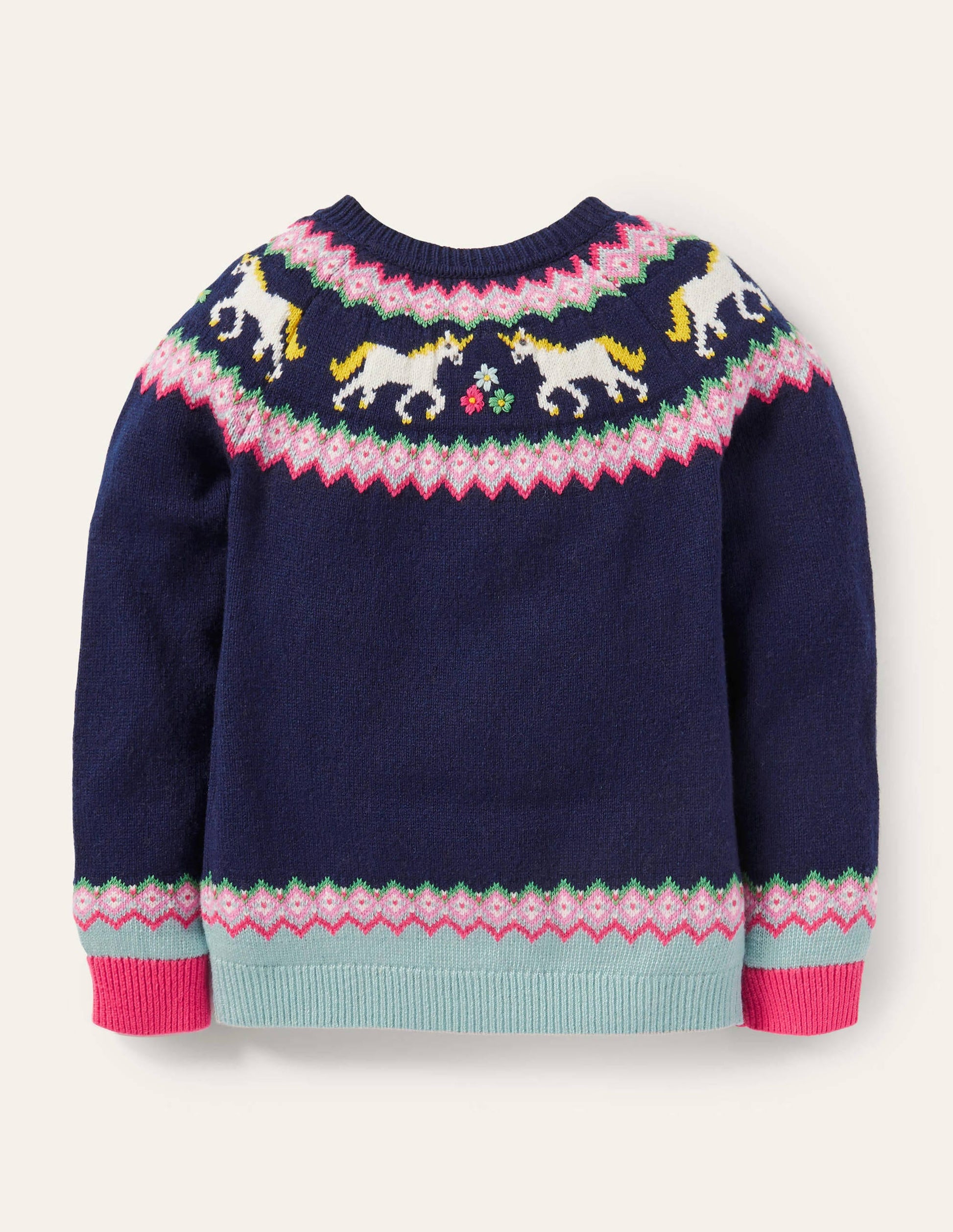 Gemütlicher Fair-Isle-Cardigan-Schuluniform-Navy, Einhörner-2