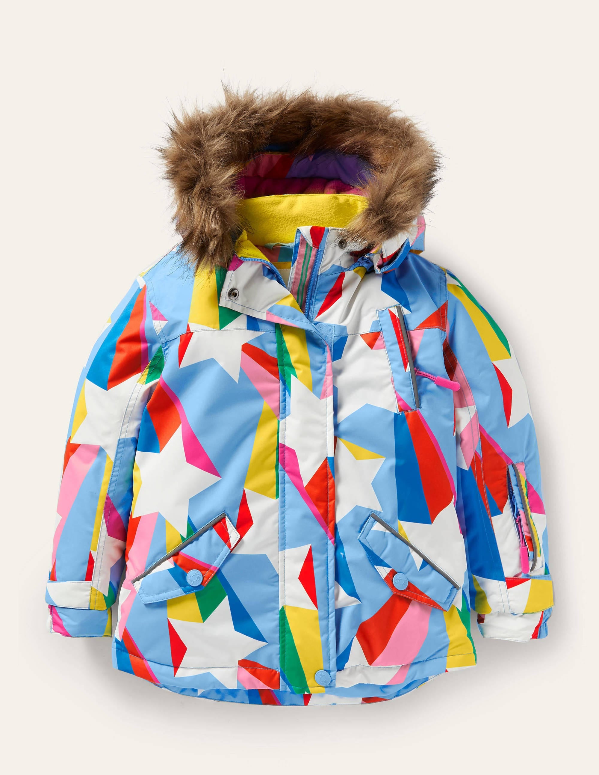 Wasserdichte Allwetterjacke-Surfbrett-Blau, Regenbogenstern - Image 1