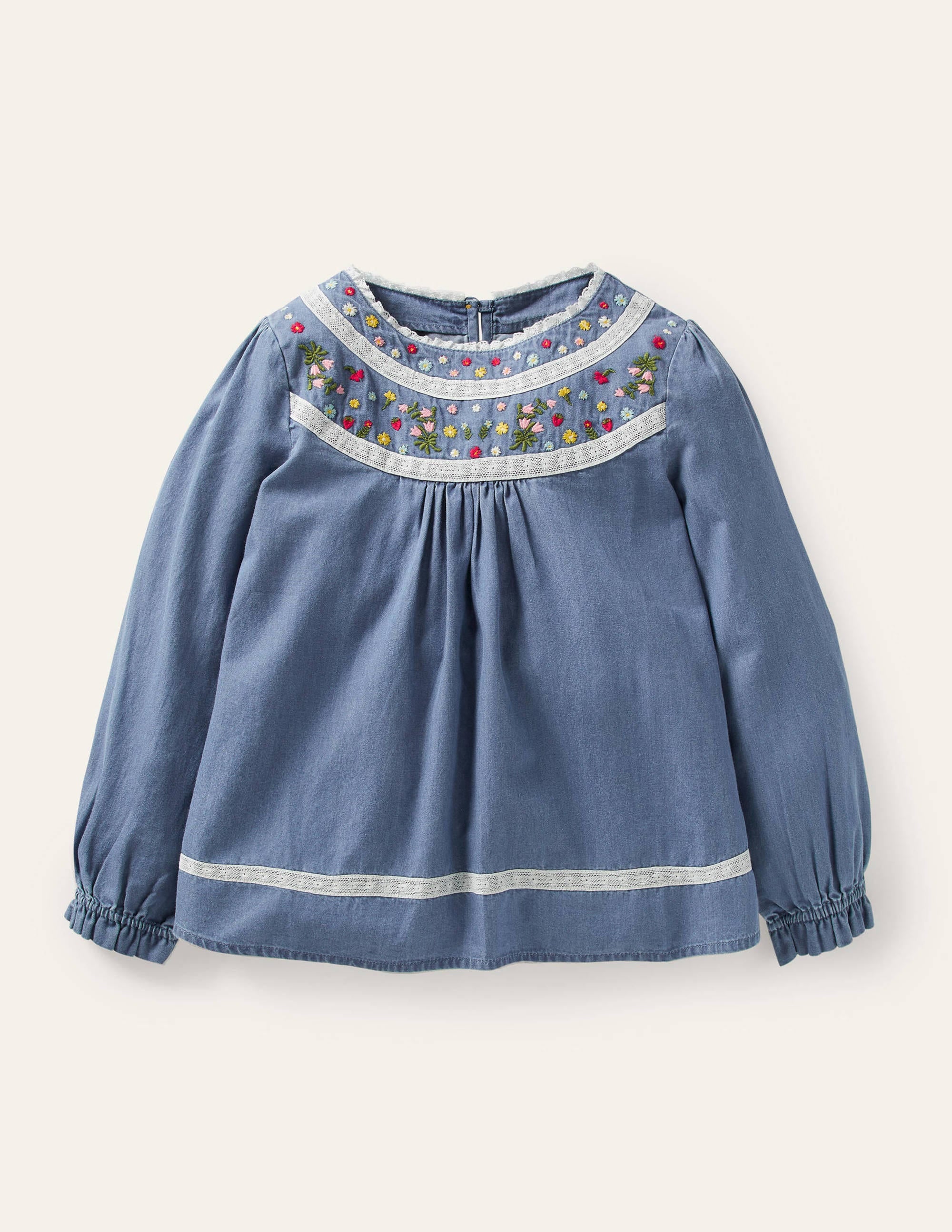 Chambray Embroidered Top-Chambray - Image 1