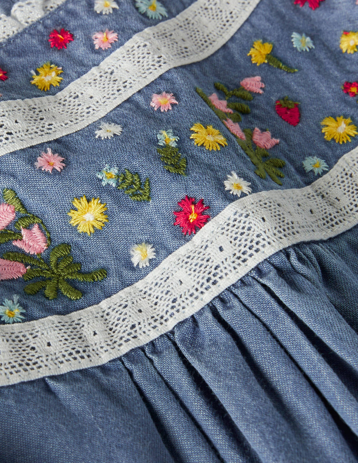 Chambray Embroidered Top-Chambray-3