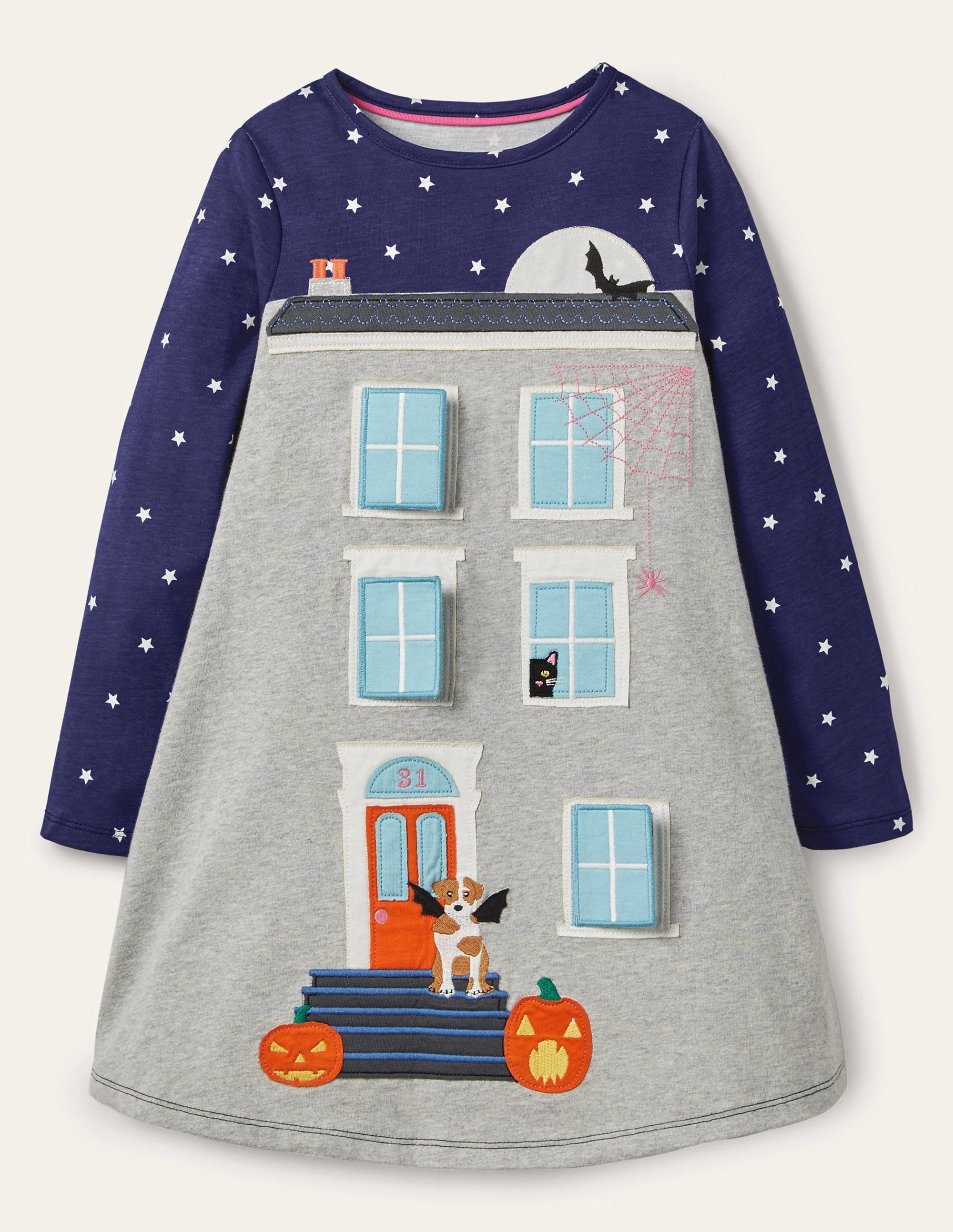 Halloween-Kleid mit Aufklappmotiv-Segelblau, Geisterhaus - Image 1