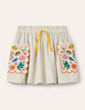 Jupe à poche brodée-Broderie avoine